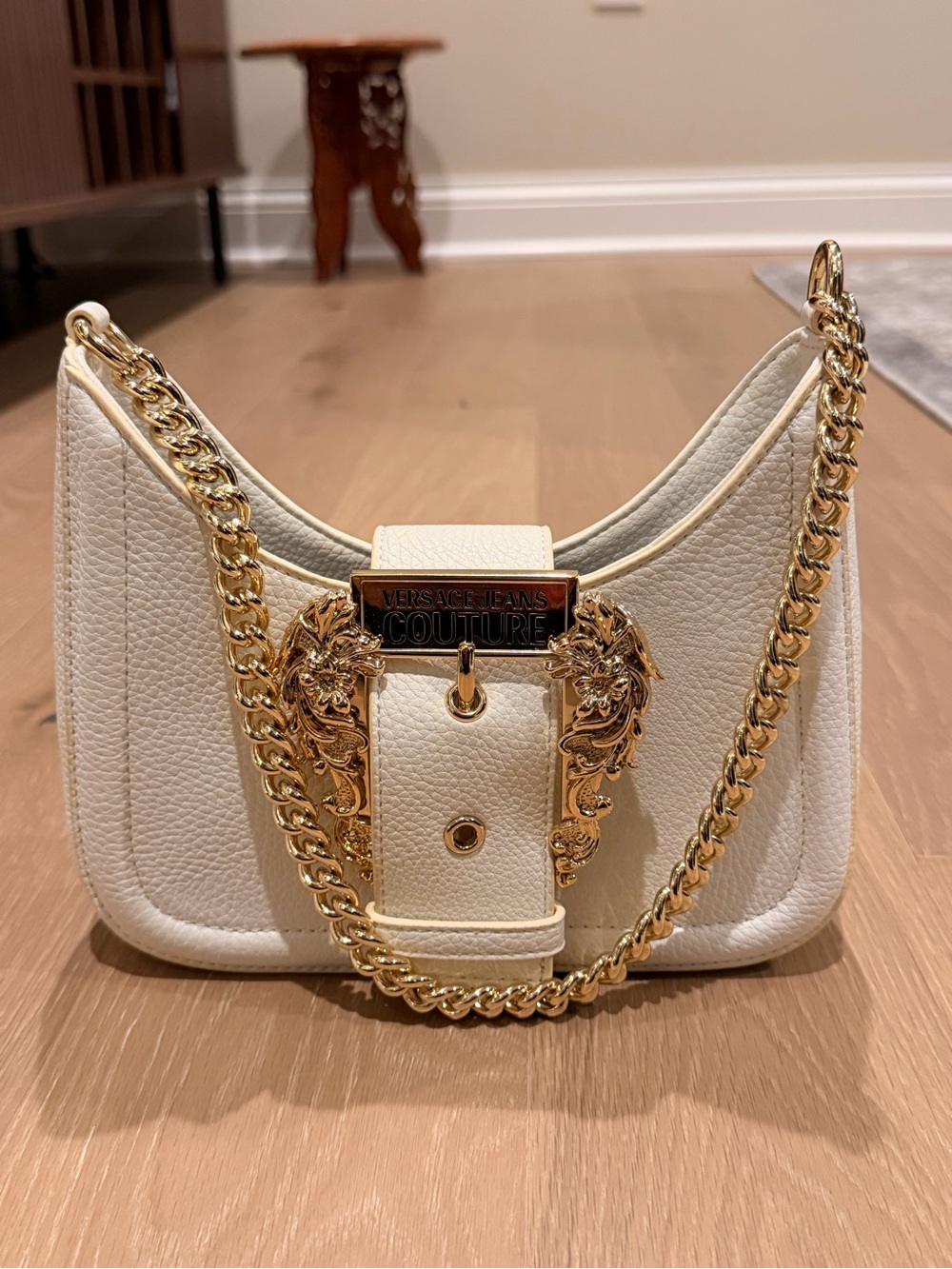 Versace Jeans Couture Cream Leather Chain Shoulder Bag